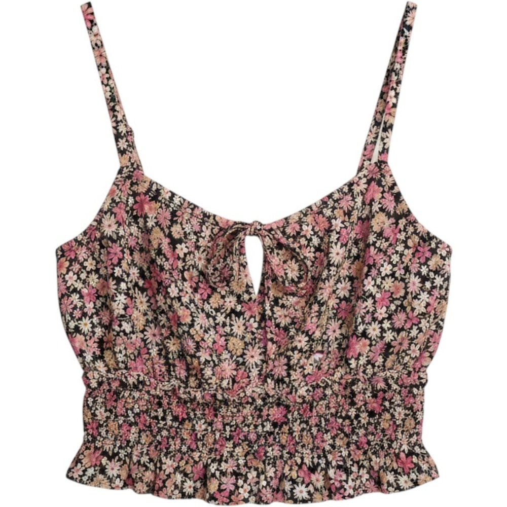 CLEARANCE-y2k wild fable Black Floral Cropped Cami Top - Pink & Cream Daisies